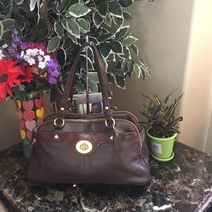 Penelope Satchel Purse Brown Leather Shoulder Bag
